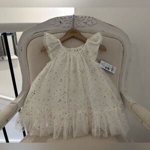 🦢 12 Mth Oshkosh Ivory Tulle Fancy Dress with Gold Star Details NWT